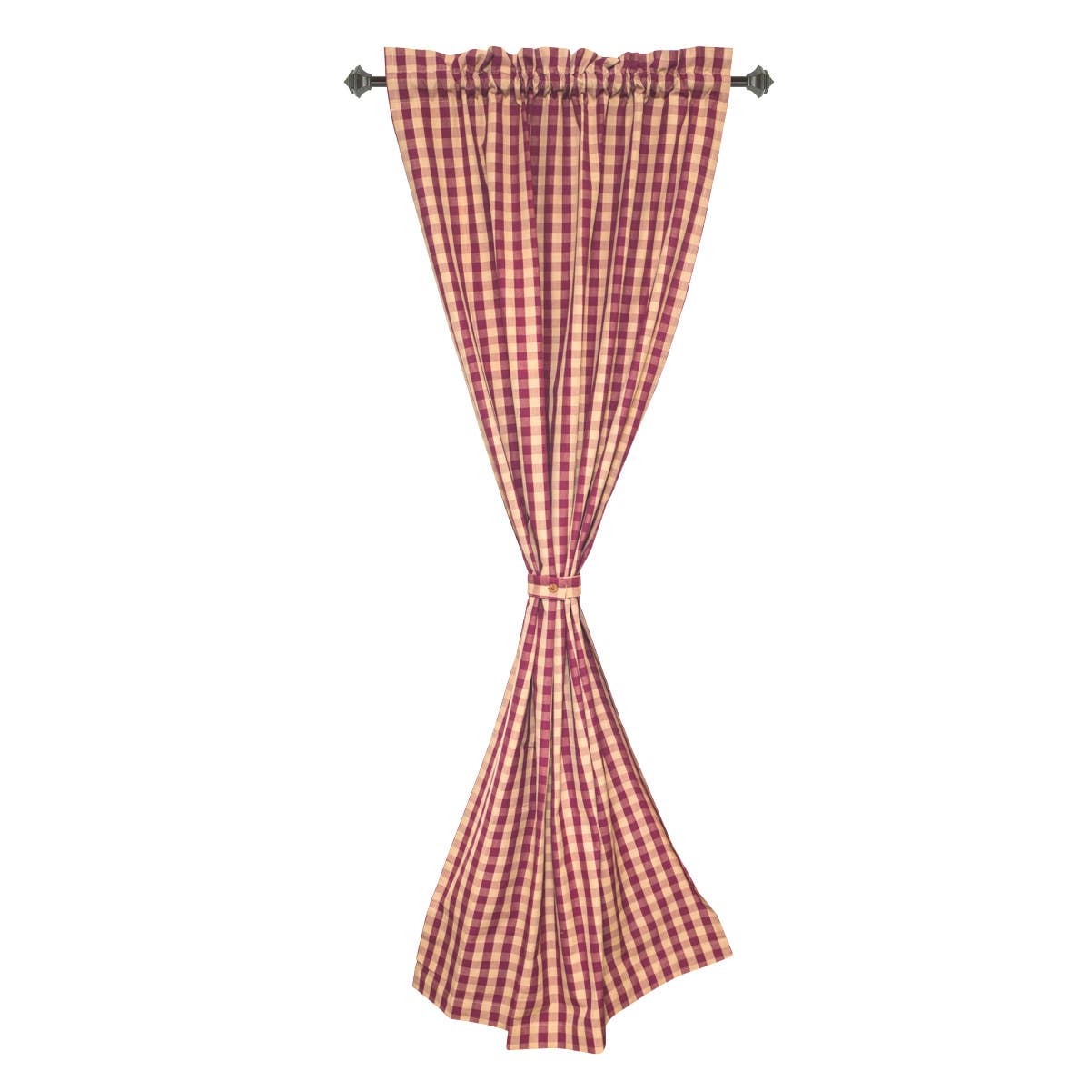 Rod Pocket Curtain - Burgundy Check