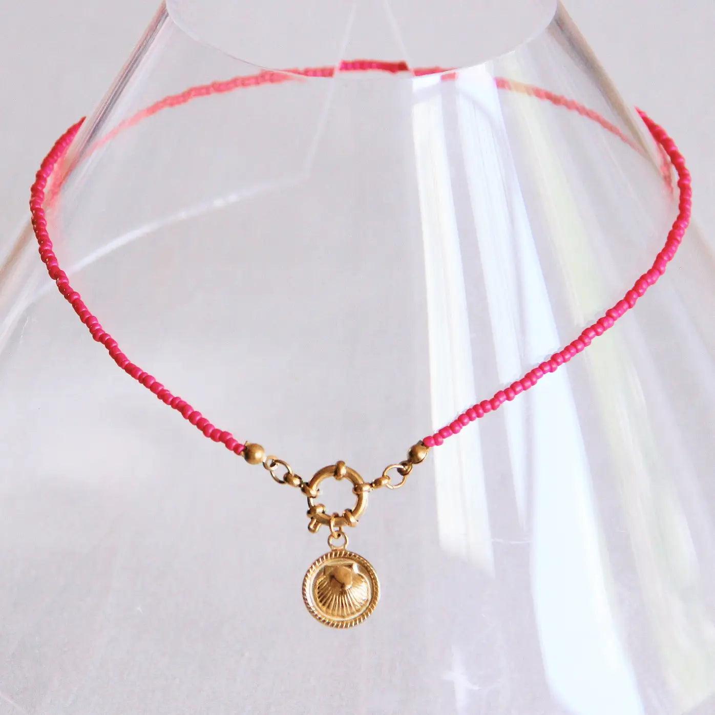 Pink Shell Charm Beaded Necklace