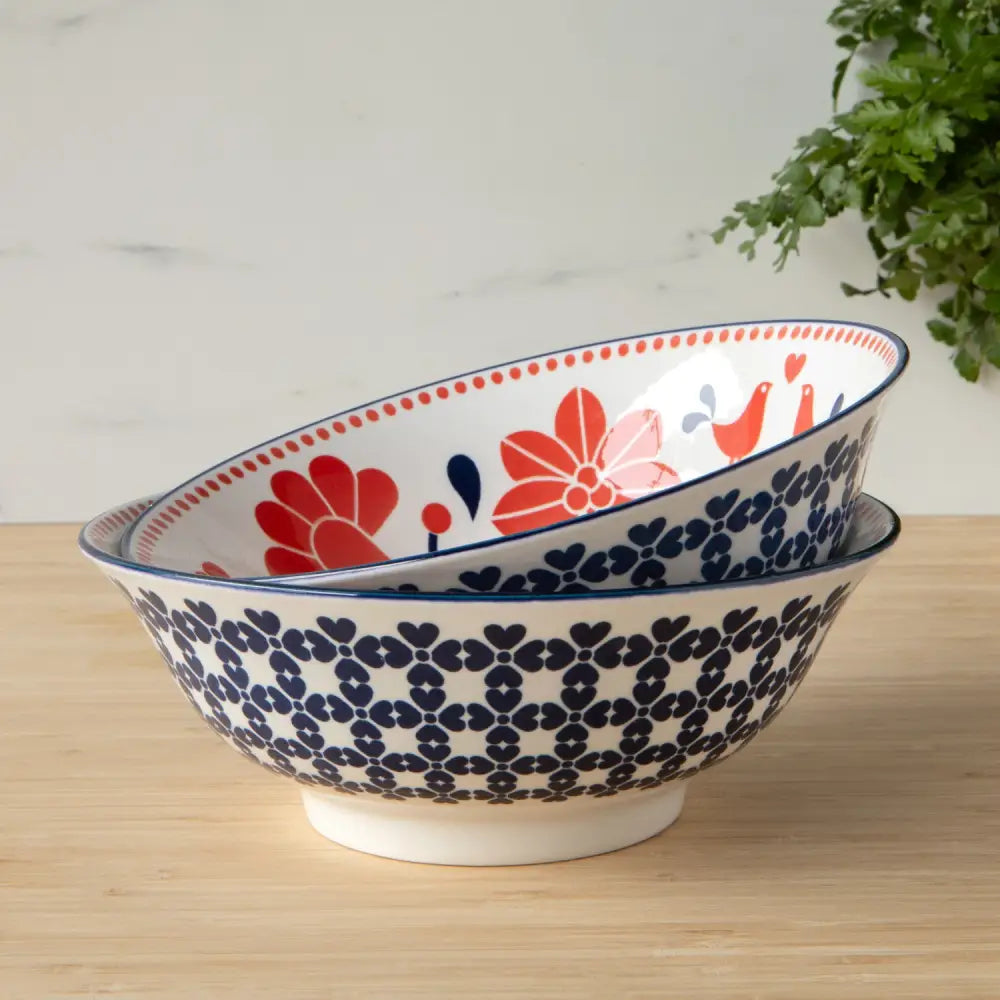 Danica - Red Navy Bird Stamped Bowl 8 inch