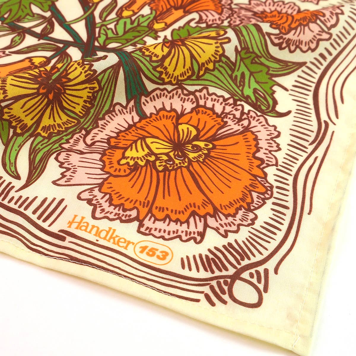 Close-up of the Hannah Bandana's printed floral pattern