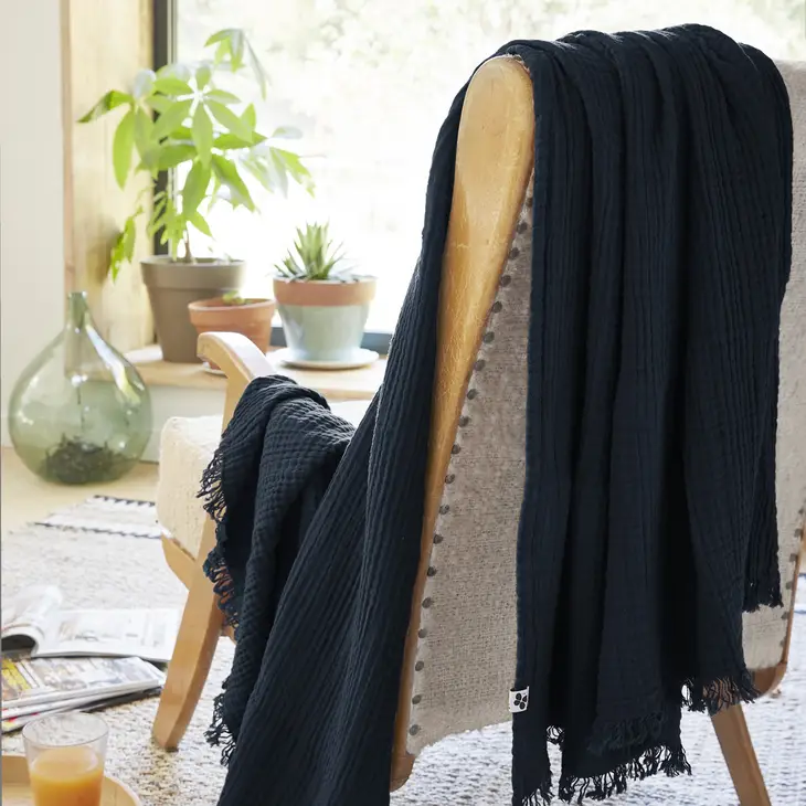 Gaïa Fringed Throw Midnight