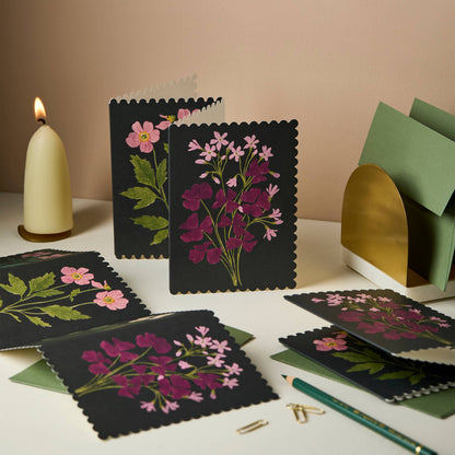 Botanical Concertina card partially folded, showing the scalloped edge detail