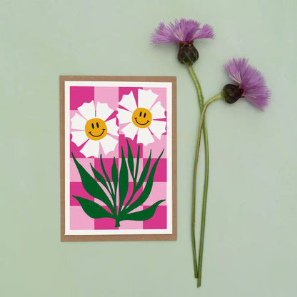 Studio Wald - UK Made - All Occasions A6 Card- Happy Flower Pink
