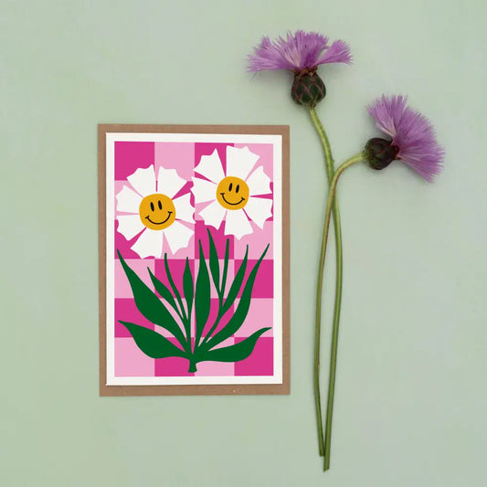 Studio Wald - UK Made - All Occasions A6 Card- Happy Flower Pink