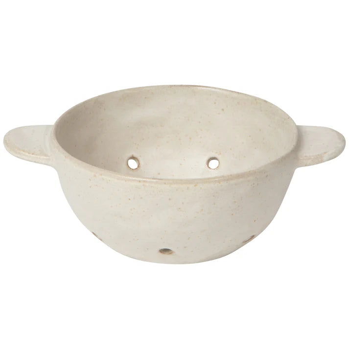Small speckled ivory stoneware bowl with two side handles and drainage holes – PABOOM