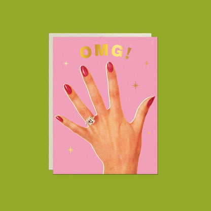 OMG Engaged gold foil greeting card - size reference - PABOOM