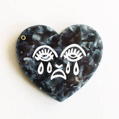 Crying Heart  Black Marble Compact Mirror