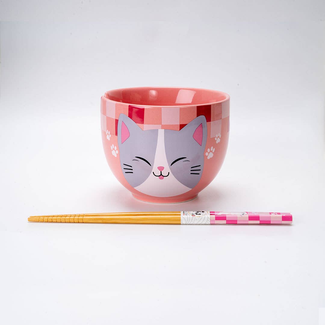 Donburi Bowl With Chopsticks Set Neko Friends Pink
