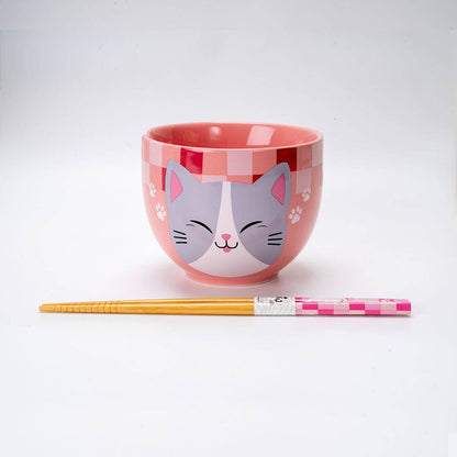 Donburi Bowl With Chopsticks Set Neko Friends Pink