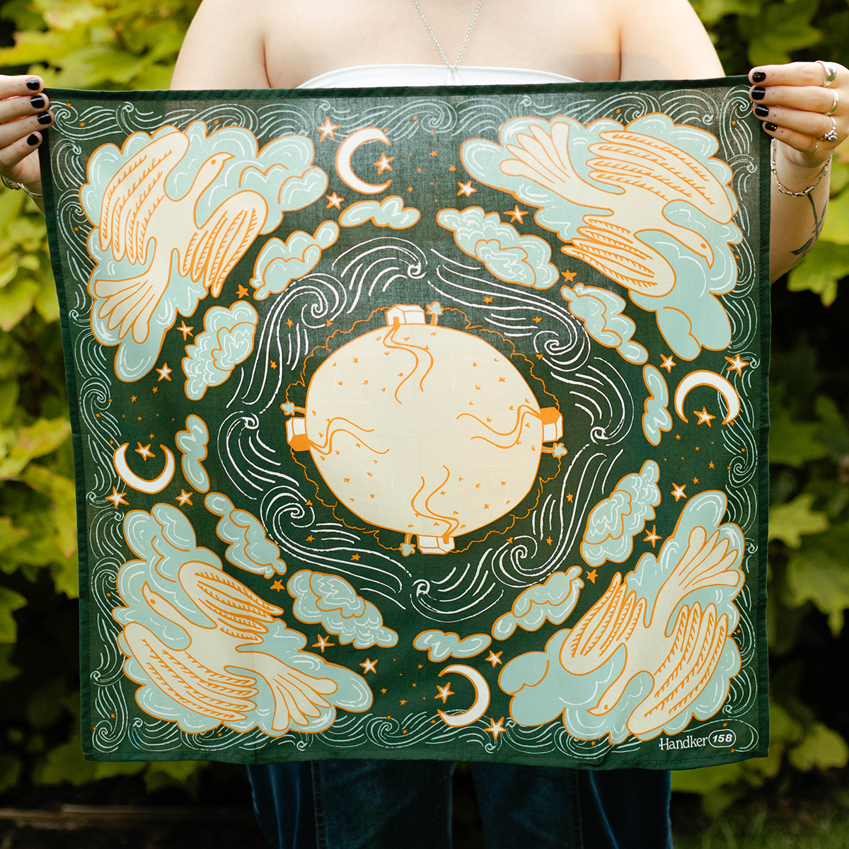 Close-up of the Luna Bandana's screen-printed pattern