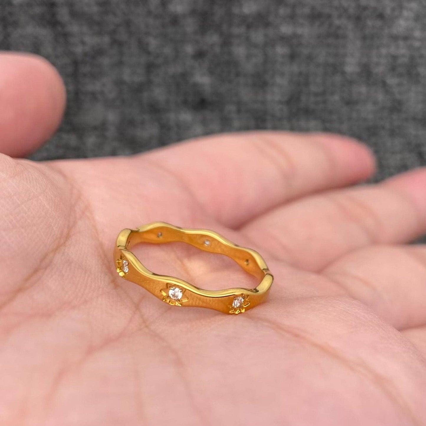 Inlaid Cz Stars Wave Design Ring