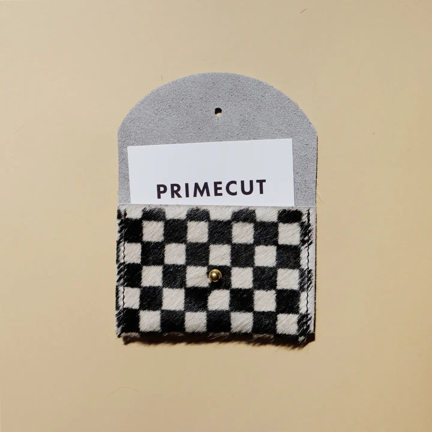 Black + White  Checkered Hair on Hide Cardholder