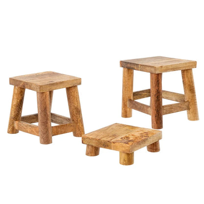 Heirloom Wooden Stool Medium in mango wood, alternate view - PABOOM