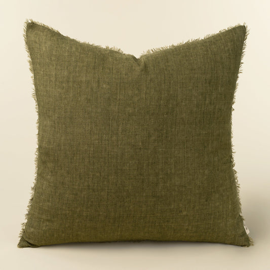 Lina Linen Pillow 24" - Dark Moss