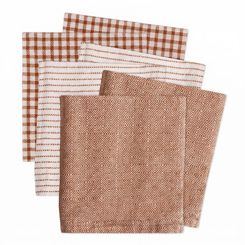 Six woven dishcloths in cedar checks, stripes and herringbone - PABOOM