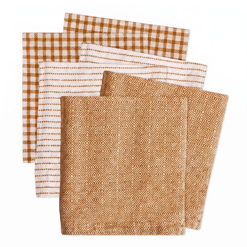 Six woven dishcloths in porcini checks, stripes and herringbone - PABOOM