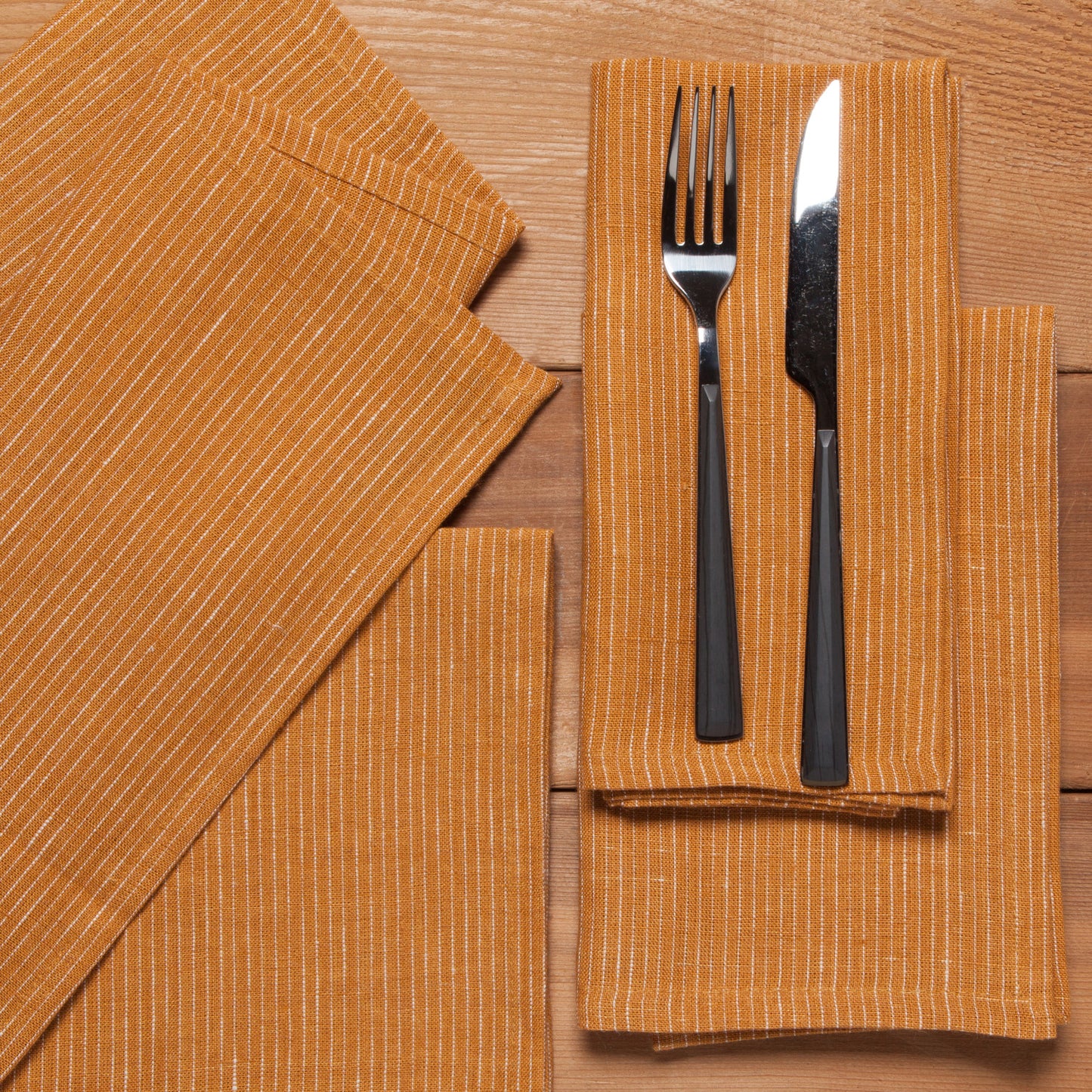 Linen Pinstripe Ochre Napkins