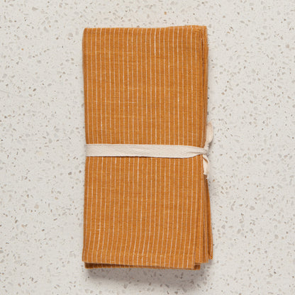 Linen Pinstripe Ochre Napkins