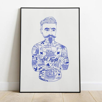 Blue Tat Man A3 Print