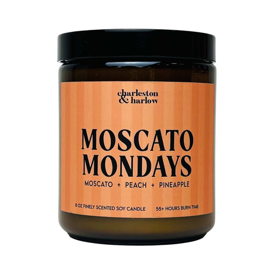 Charleston & Harlow Moscato Mondays candle and box lineup lifestyle shot