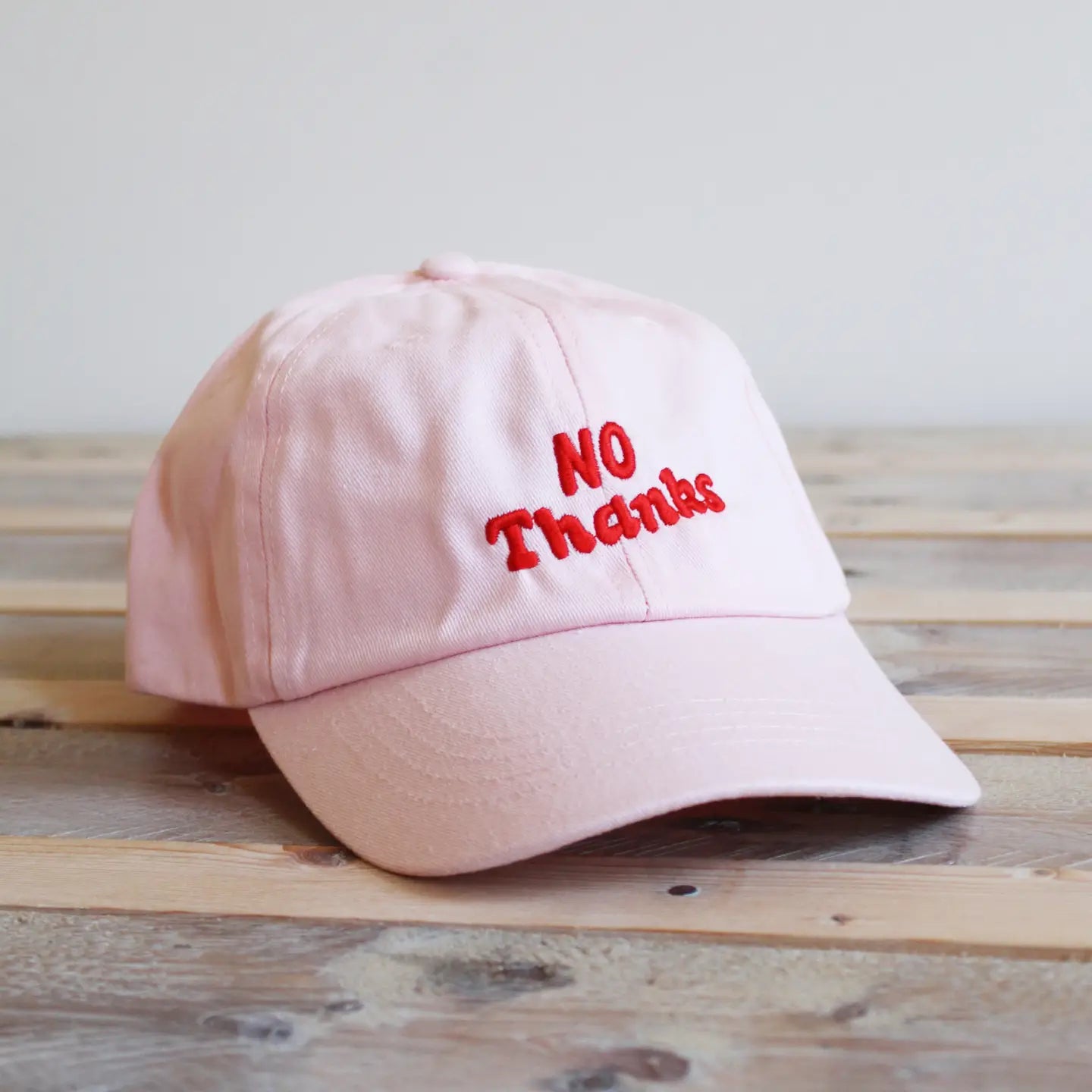 No Thanks Embroidered Pink Dad Hat