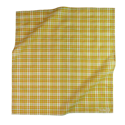 Marmee Bandana laid flat, showing the full gold, green, mauve and cream woven pattern