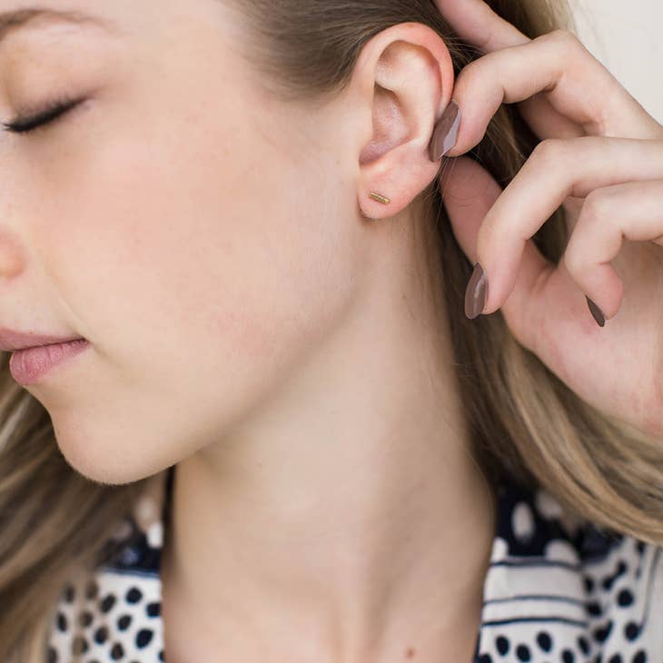 Mini Distressed Brass Bar Stud Earrings