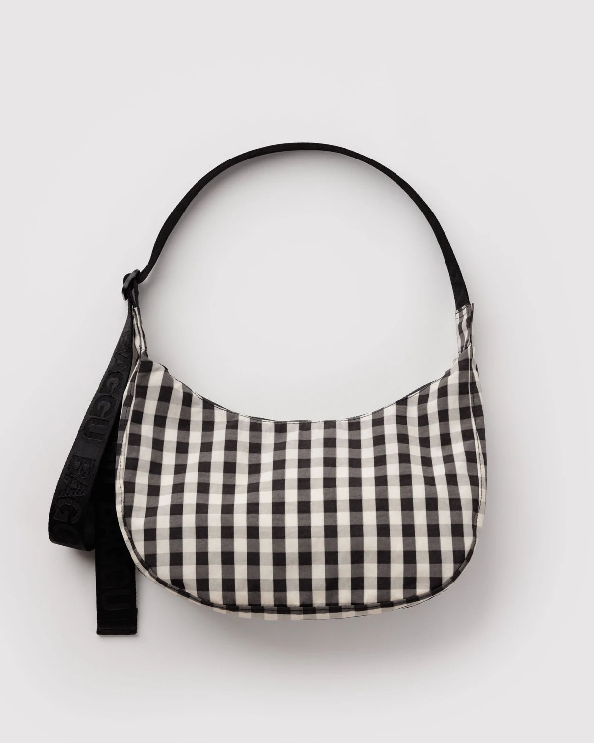 BAGGU Medium Nylon Crescent Bag - Black and Cream Gingham