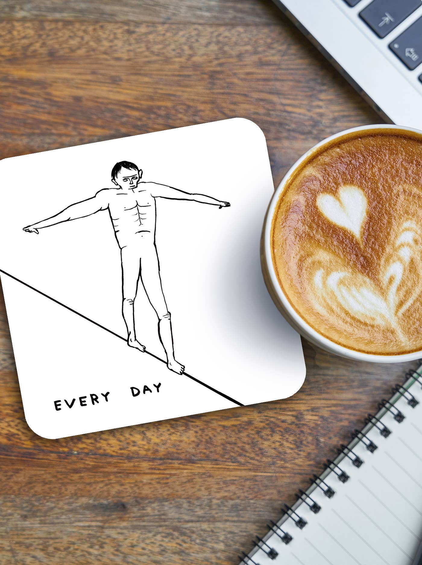 David Shrigley x Brainbox Candy Everyday Tightrope coaster, cork-backed melamine - PABOOM