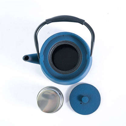 Modern Straight Edge Cast Iron Tea Pot - Blue