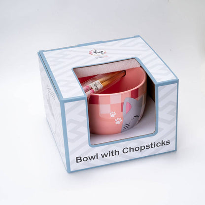 Donburi Bowl With Chopsticks Set Neko Friends Pink