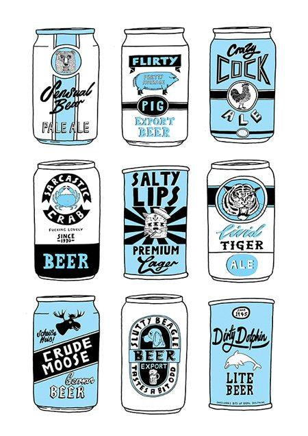 Beer Cans Black + Blue A3 Print