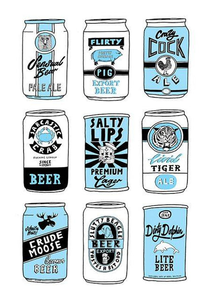 Beer Cans Black + Blue A3 Print