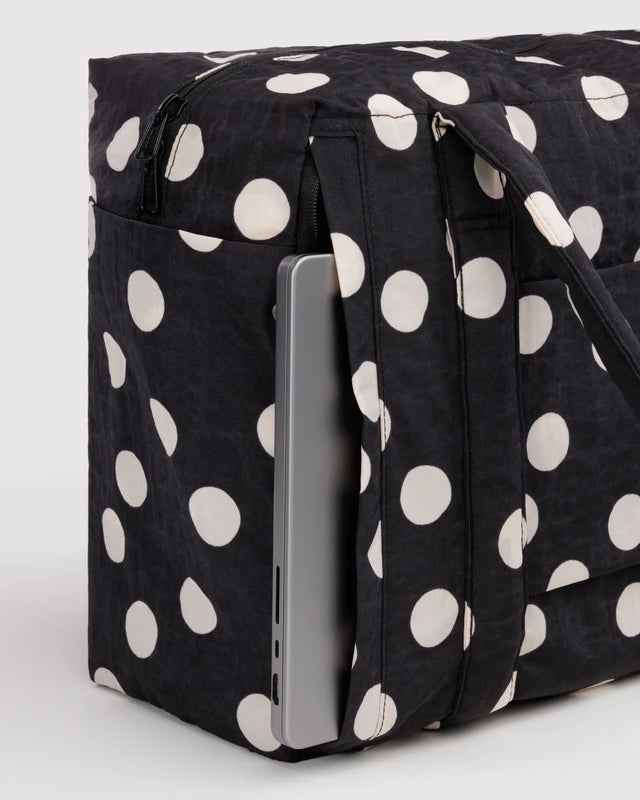 BAGGU Small Cloud Carry-On Black and Cream Polka Dot folded flat view - PABOOM