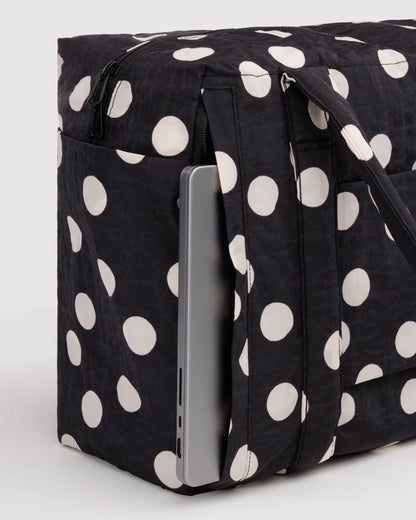 BAGGU Small Cloud Carry-On Black and Cream Polka Dot folded flat view - PABOOM