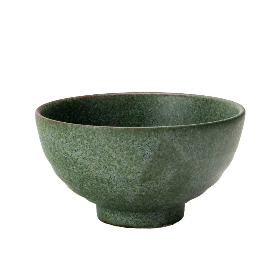 Nature Green rice bowl close-up of speckled glaze texture