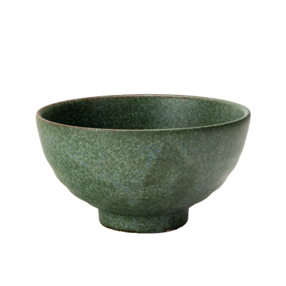 Nature Green rice bowl close-up of speckled glaze texture