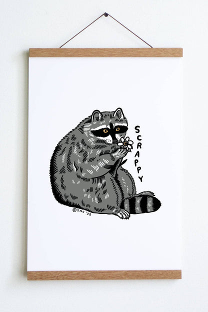 Scrappy Raccoon Print