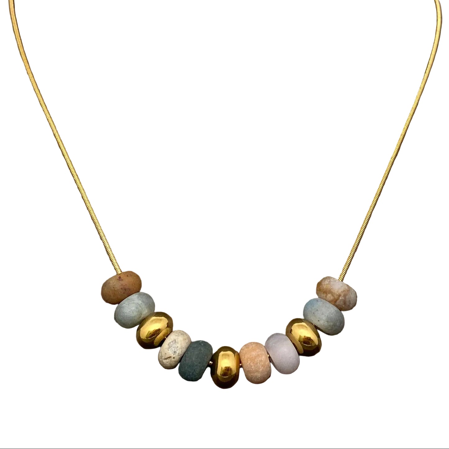 Natural Stone Beaded Charm Necklace