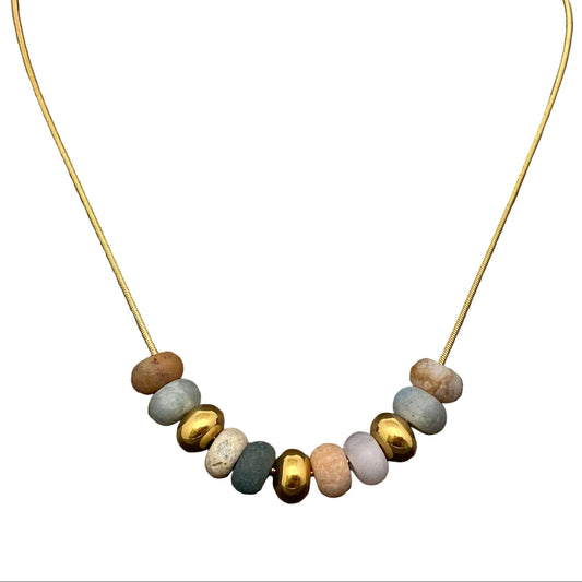 Natural Stone Beaded Charm Necklace