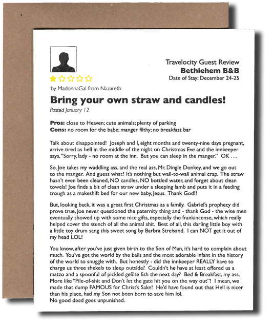 One Star Review letterpress greeting card, blank inside