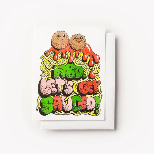 Happy Birthday Let's Get Sauced Spaghetti Risograph Card