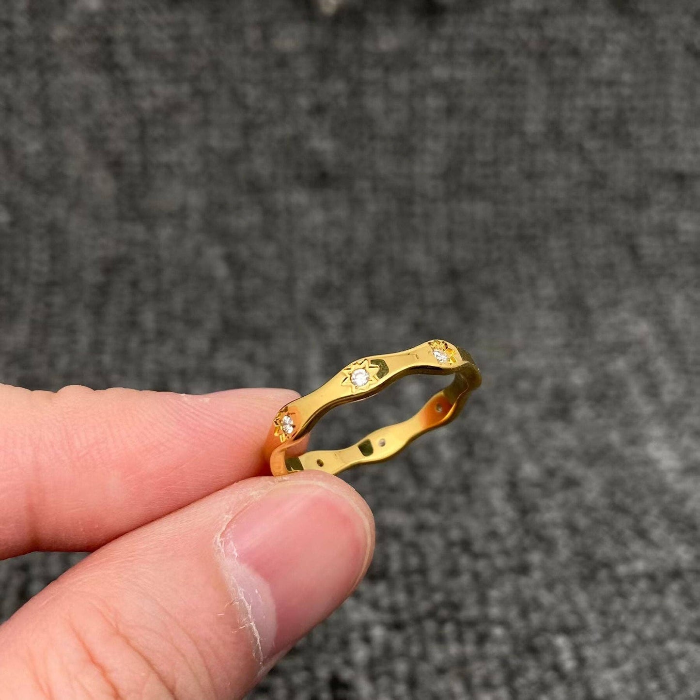 Inlaid Cz Stars Wave Design Ring