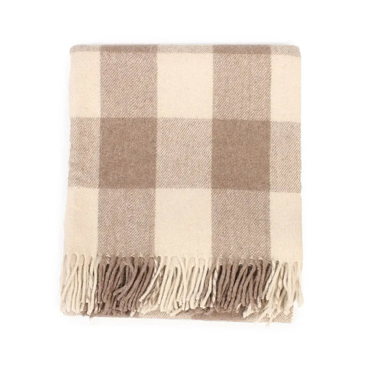 Jacob tartan wool throw folded to show fringe detail - PABOOM