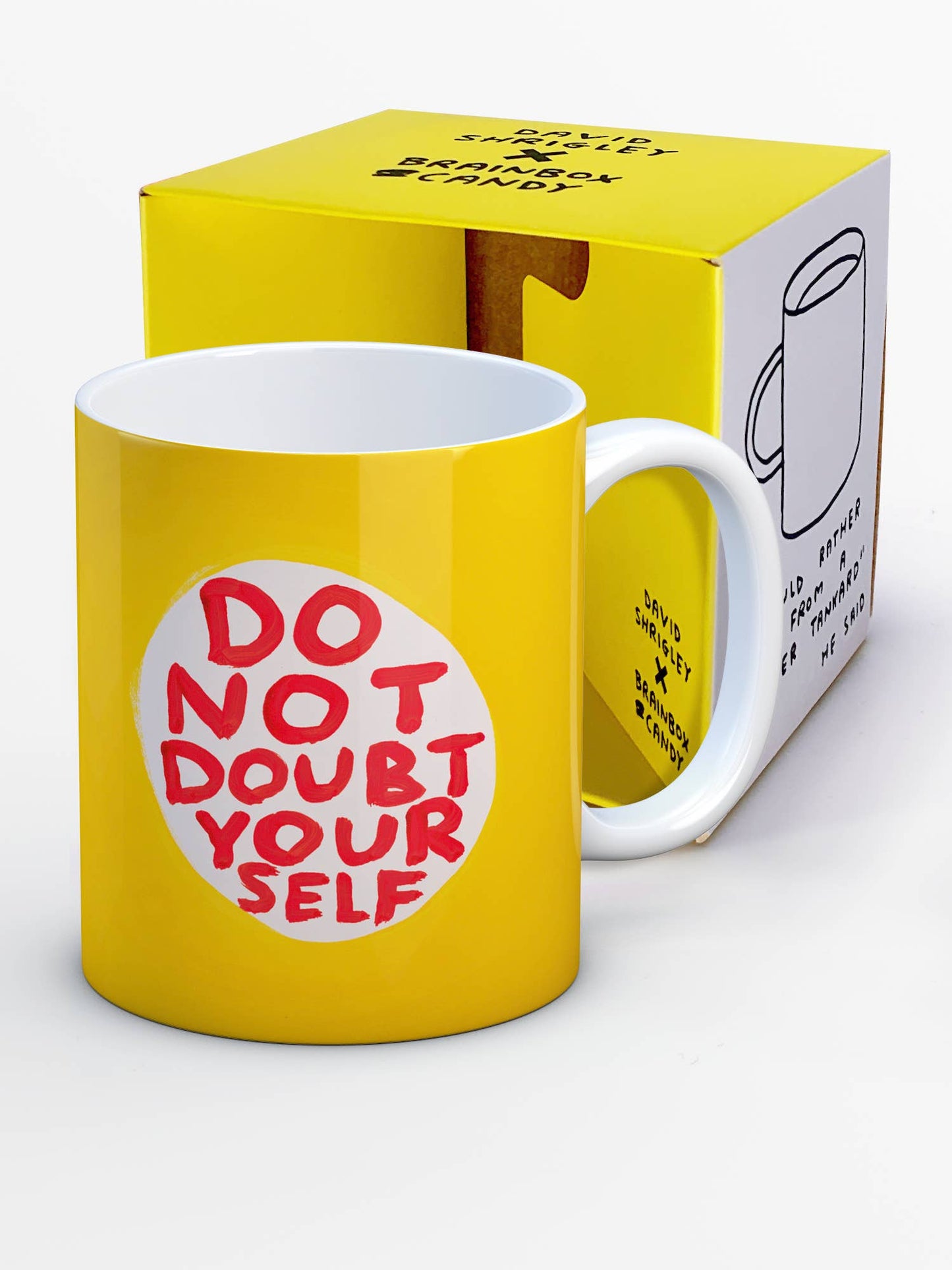 David Shrigley x Brainbox Candy Do Not Doubt Yourself mug in branded gift box - PABOOM