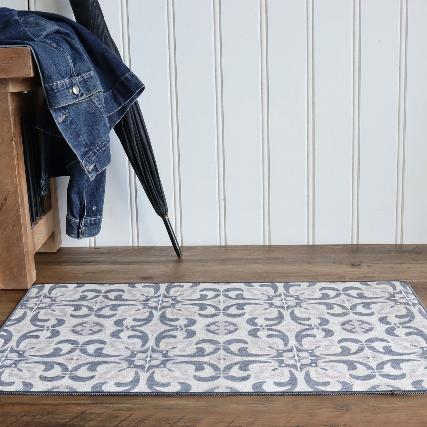 Classic Tile Washable Mat Grey