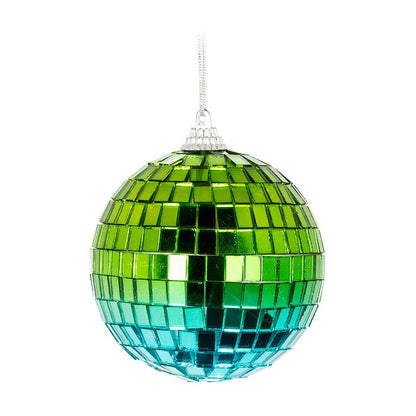 Green and blue ombre mirror-tile disco ball ornament, 3 inches in diameter