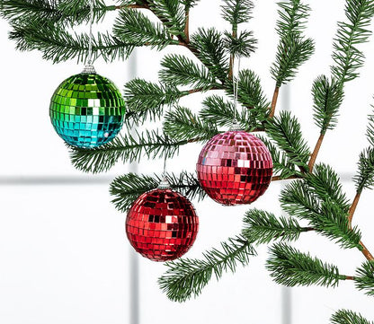 Pink and red ombre mirror ball ornament, additional angle