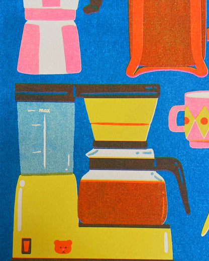 Coffee Pot risograph print close-up showing colour detail - PABOOM