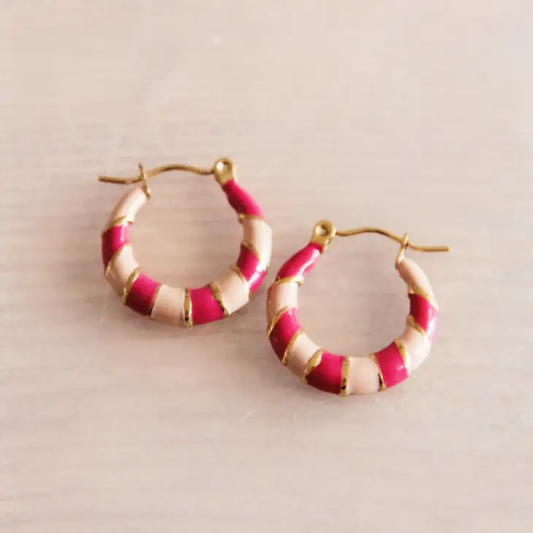 Pink + Peach Enamel Creole Hoop Earrings